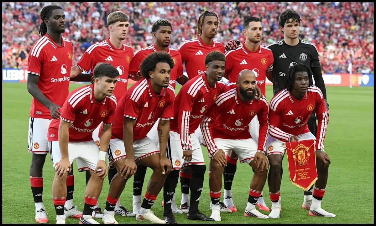 Manchester United players posing for team photo Manchester United players posing for team photo