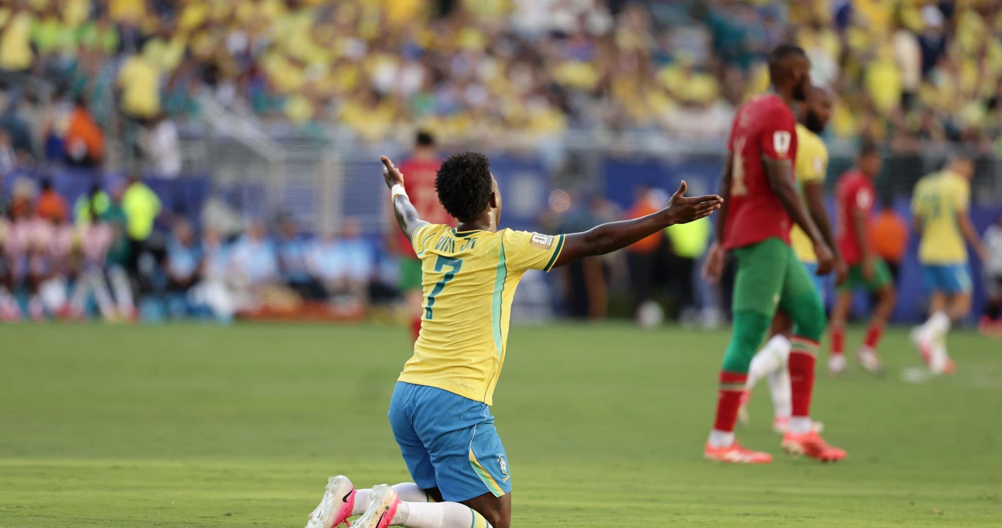 Brazil player celebrating during match against Morocco Brazil player celebrating during match against Morocco