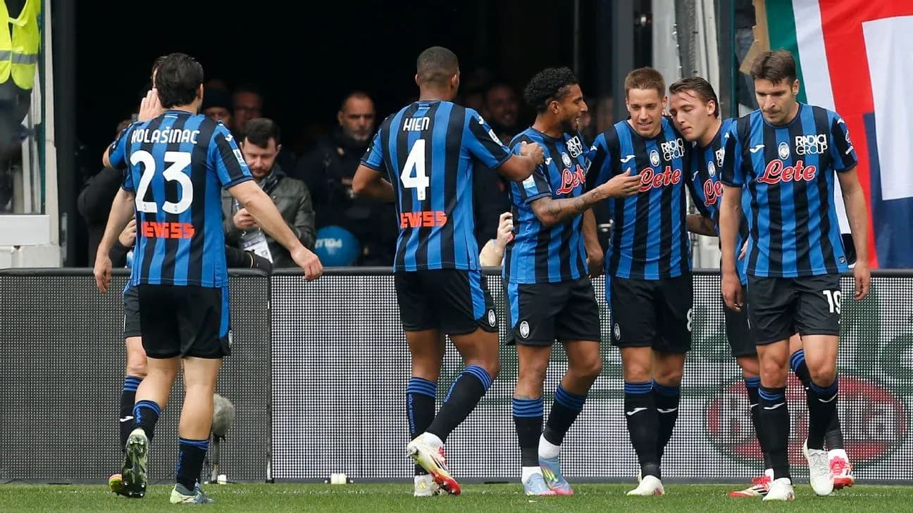 Atalanta players celebrating a goal during match Atalanta players celebrating a goal during match
