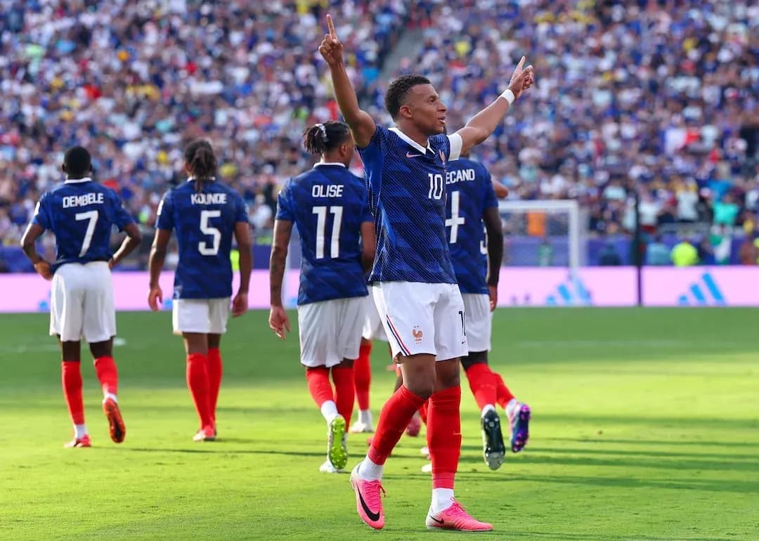 Mbappe celebrating a goal during match Mbappe celebrating a goal during match