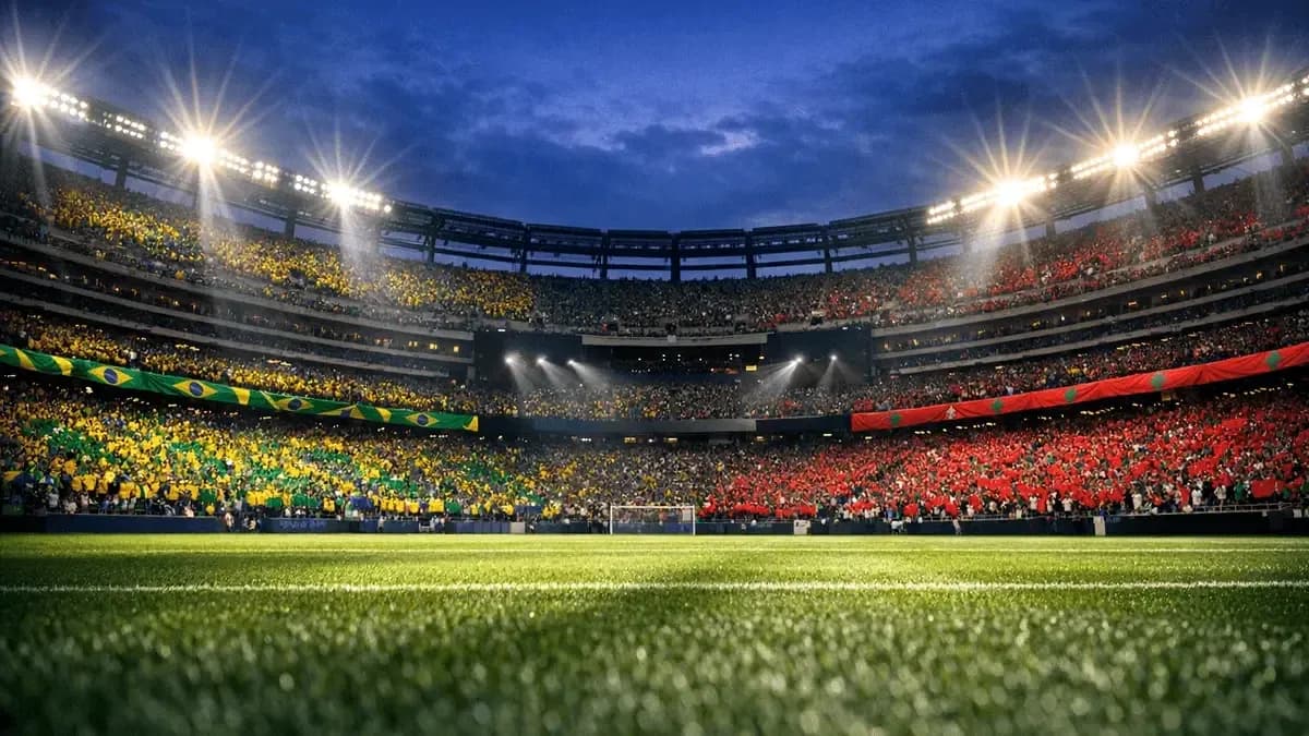 Fans supporting Brazil and Morocco during match Fans supporting Brazil and Morocco during match