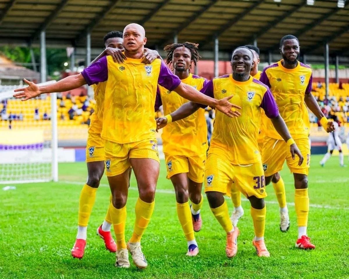 Medeama players celebrating a goal on the field Medeama players celebrating a goal on the field