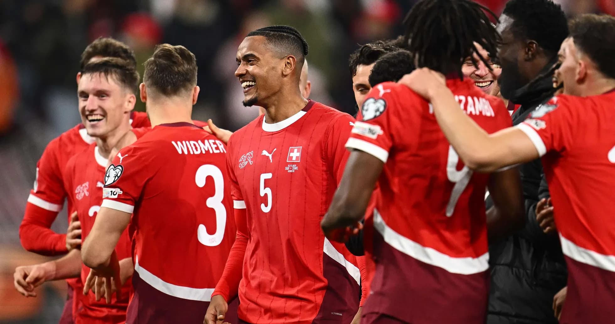 Switzerland players celebrating a goal Switzerland players celebrating a goal