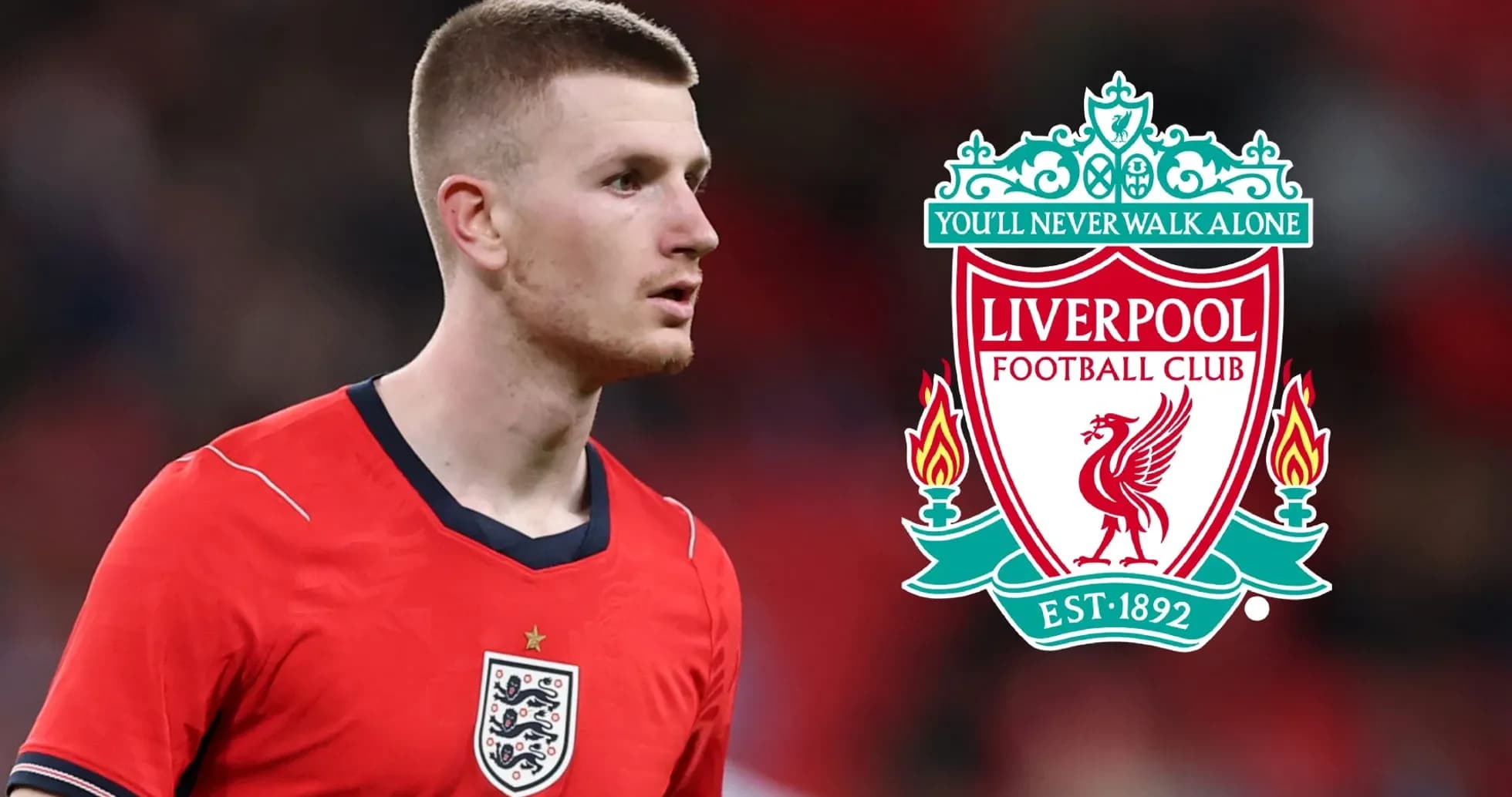 Player in England kit with Liverpool logo overlay Player in England kit with Liverpool logo overlay