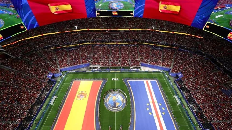 Flags of Spain and Cape Verde displayed in stadium Flags of Spain and Cape Verde displayed in stadium