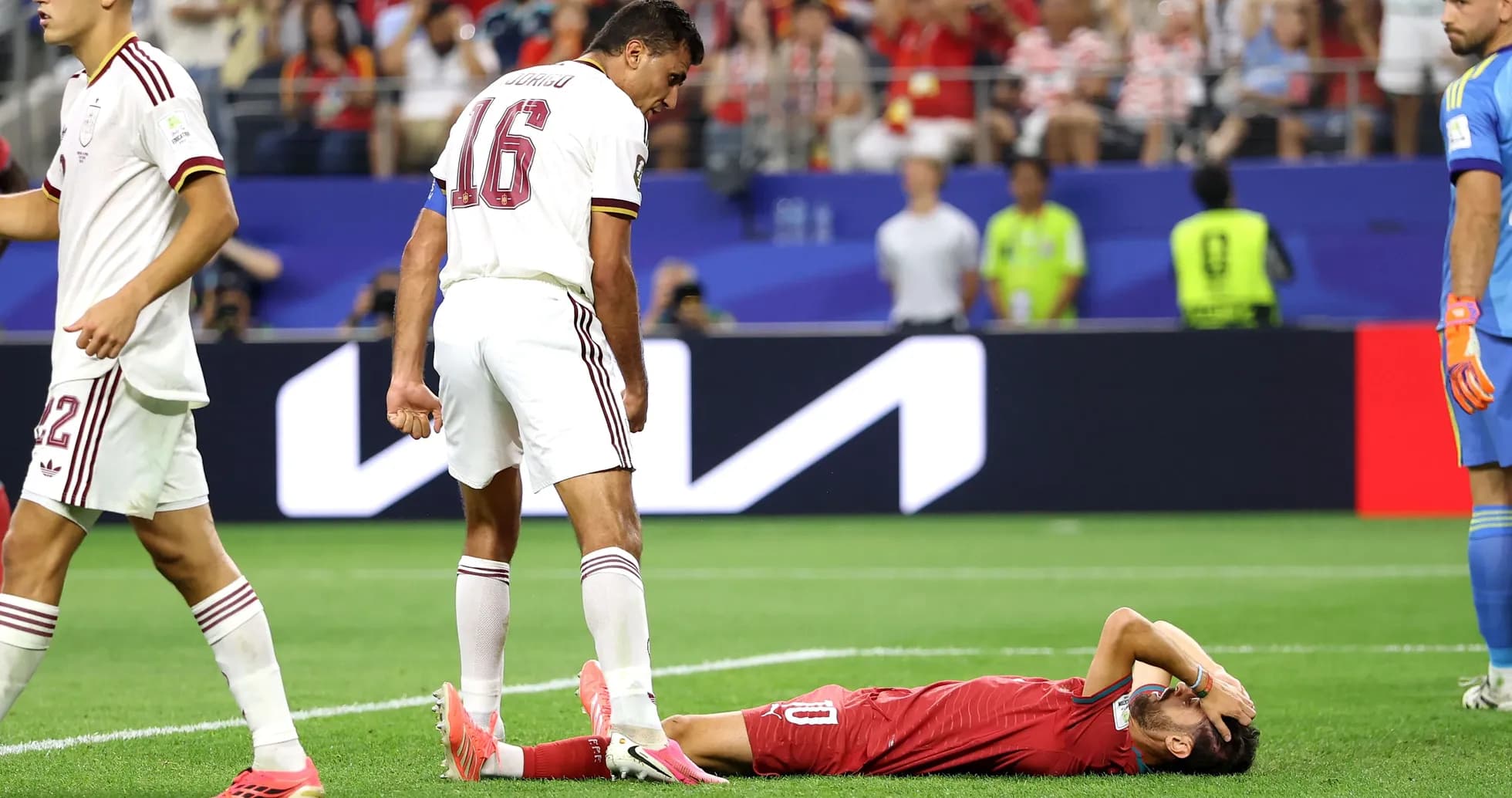 Player lying on the ground after a fall Player lying on the ground after a fall