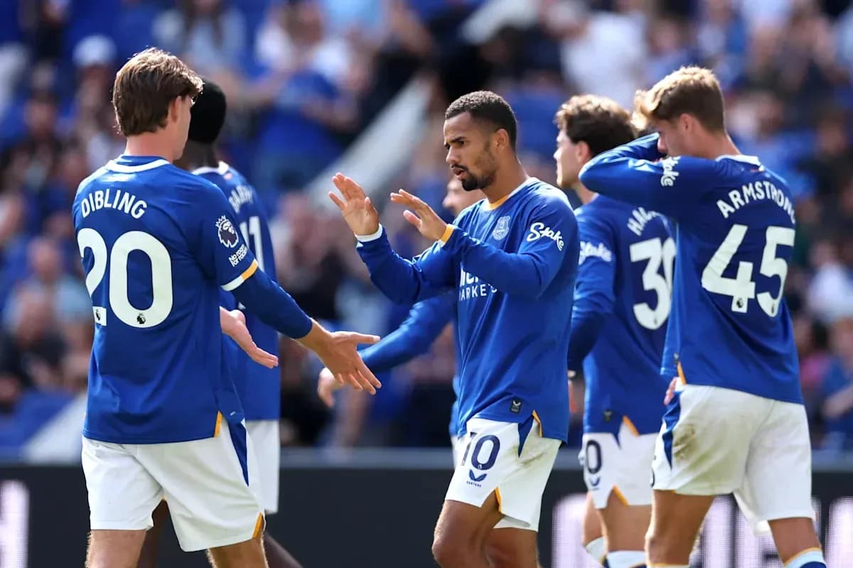 Everton players celebrating a goal during match Everton players celebrating a goal during match