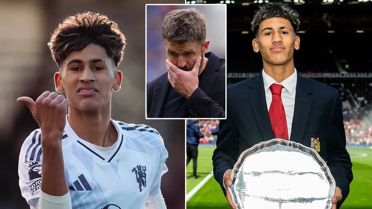 Young footballer celebrating with trophy, coach looking concerned Young footballer celebrating with trophy, coach looking concerned