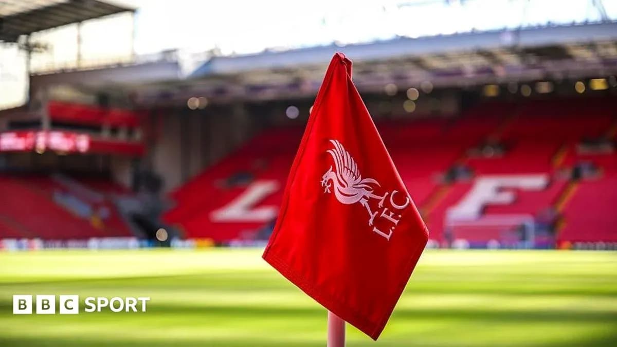 Liverpool corner flag at Anfield stadium Liverpool corner flag at Anfield stadium