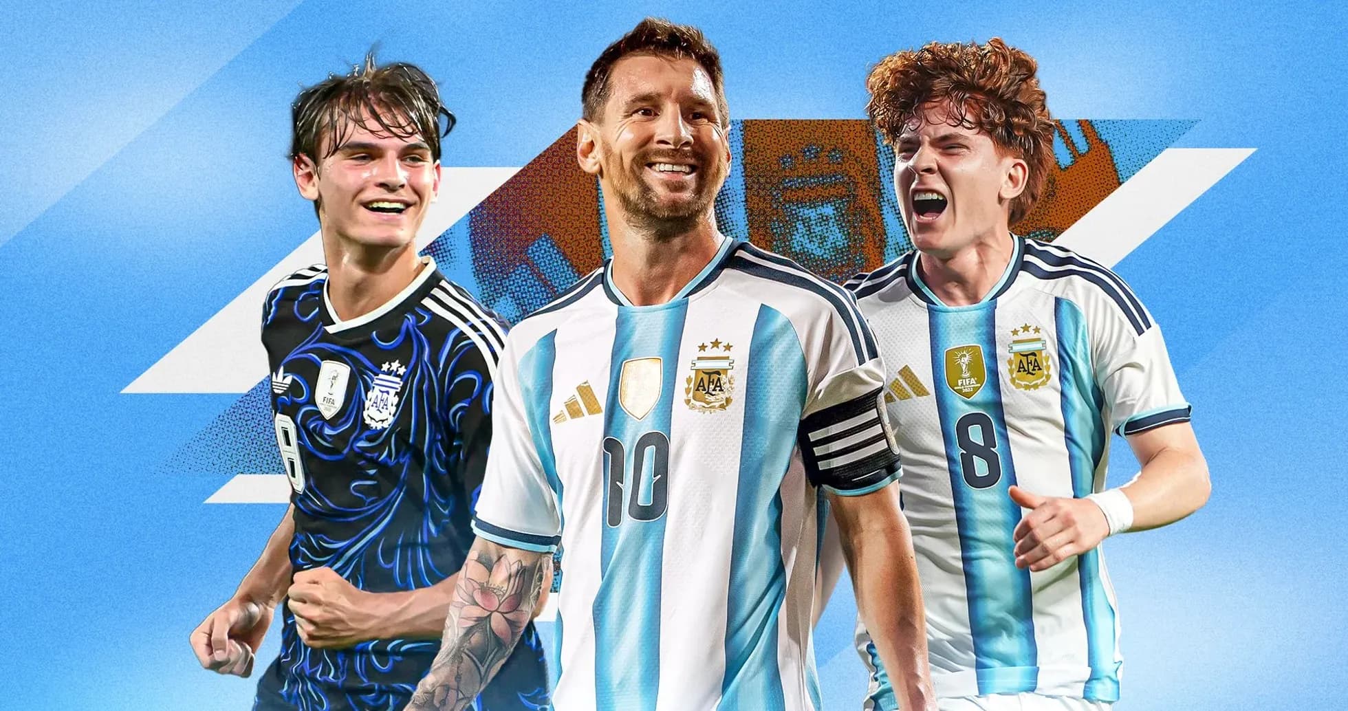 Three Argentine football players celebrating together Three Argentine football players celebrating together