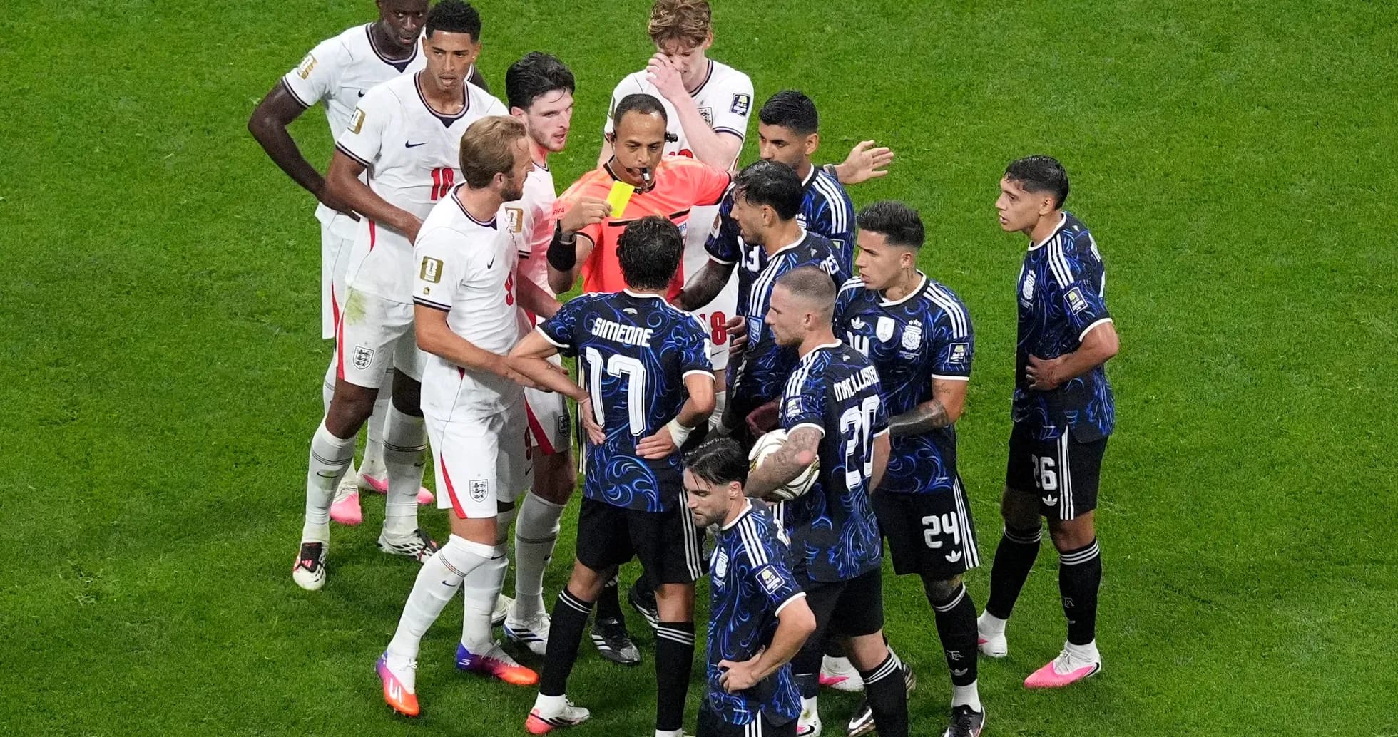 Players arguing with referee during match Players arguing with referee during match