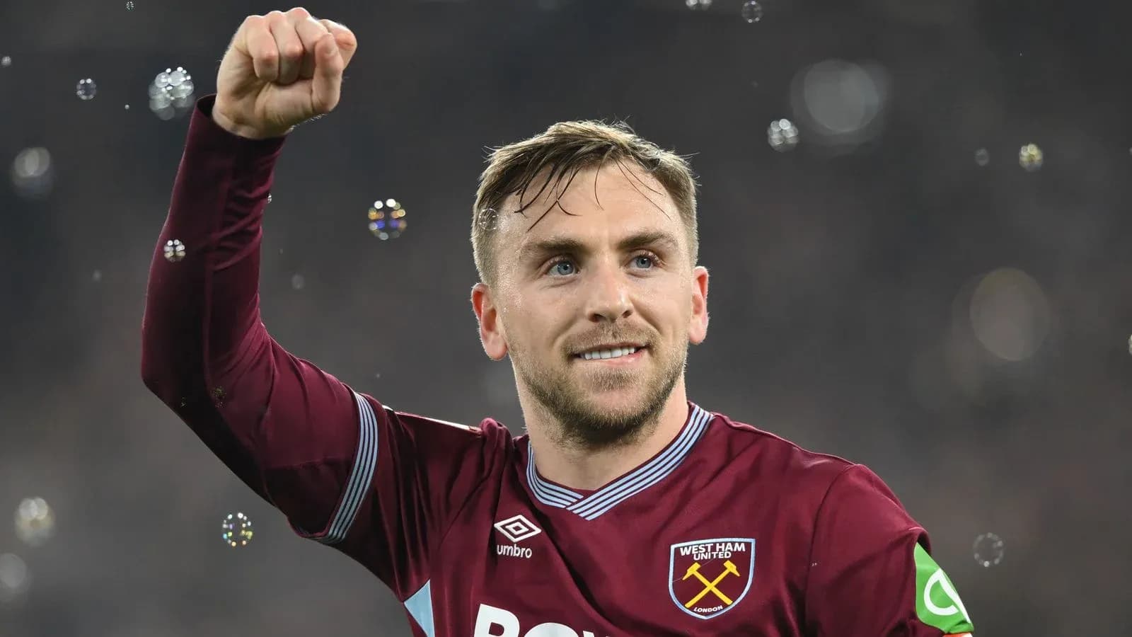 Player celebrating with raised fist after match Player celebrating with raised fist after match