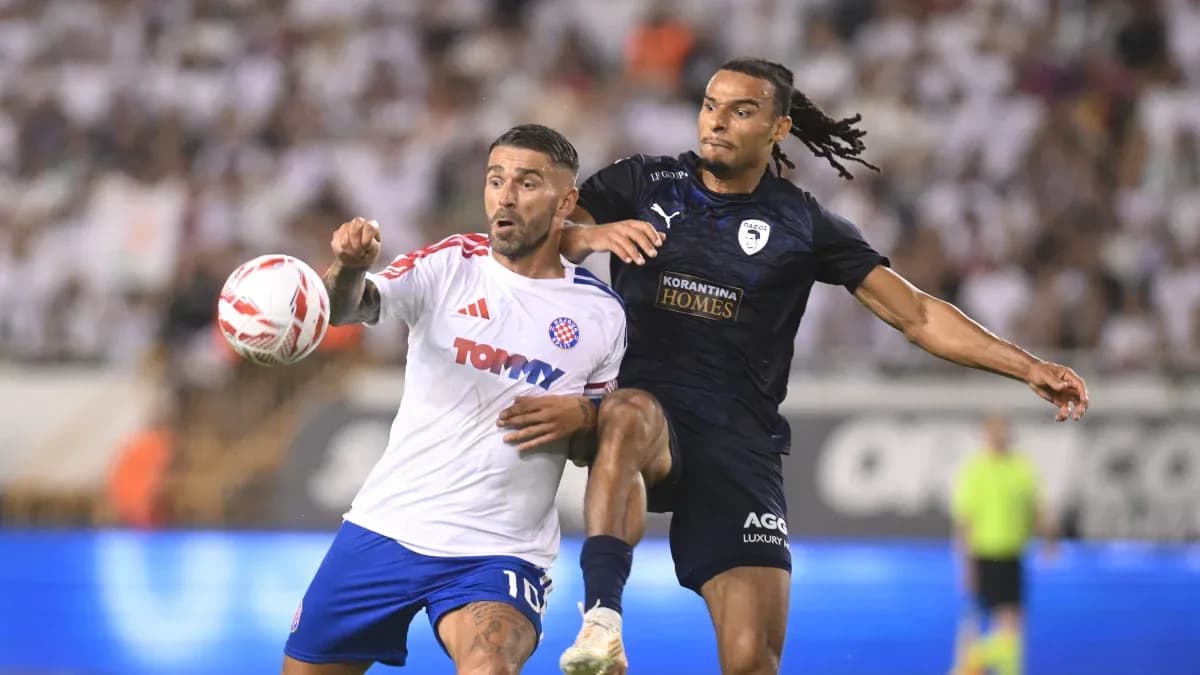 Players competing during Pafos vs HNK Hajduk Split Players competing during Pafos vs HNK Hajduk Split