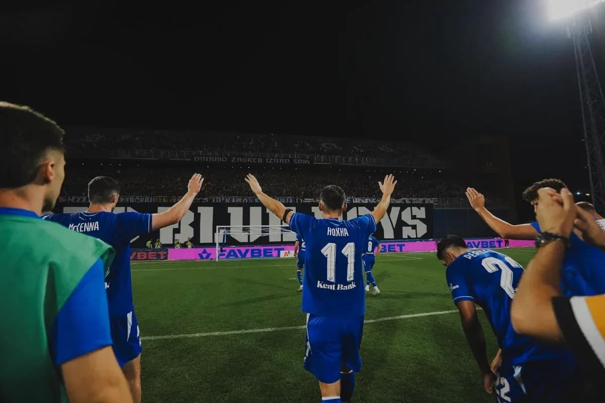 Dinamo Zagreb players celebrating in the stadium Dinamo Zagreb players celebrating in the stadium