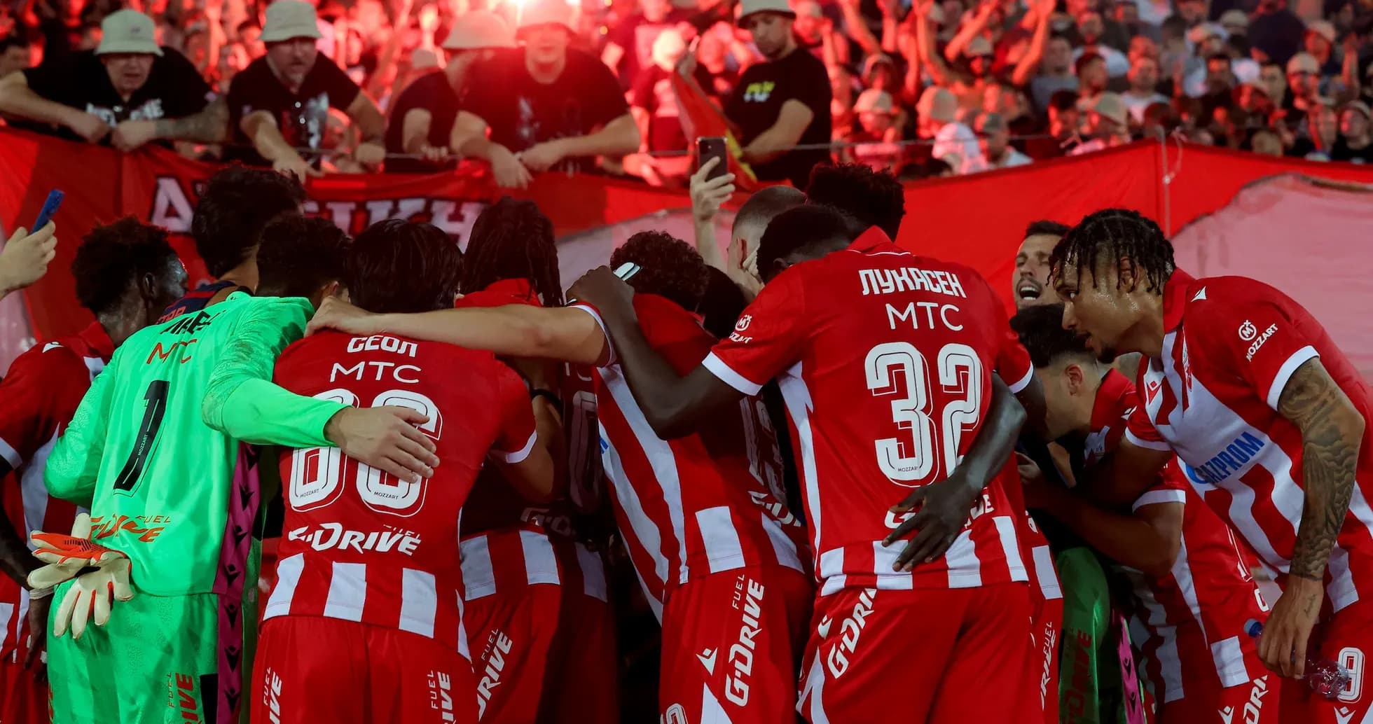 FK Crvena Zvezda players celebrating with fans FK Crvena Zvezda players celebrating with fans