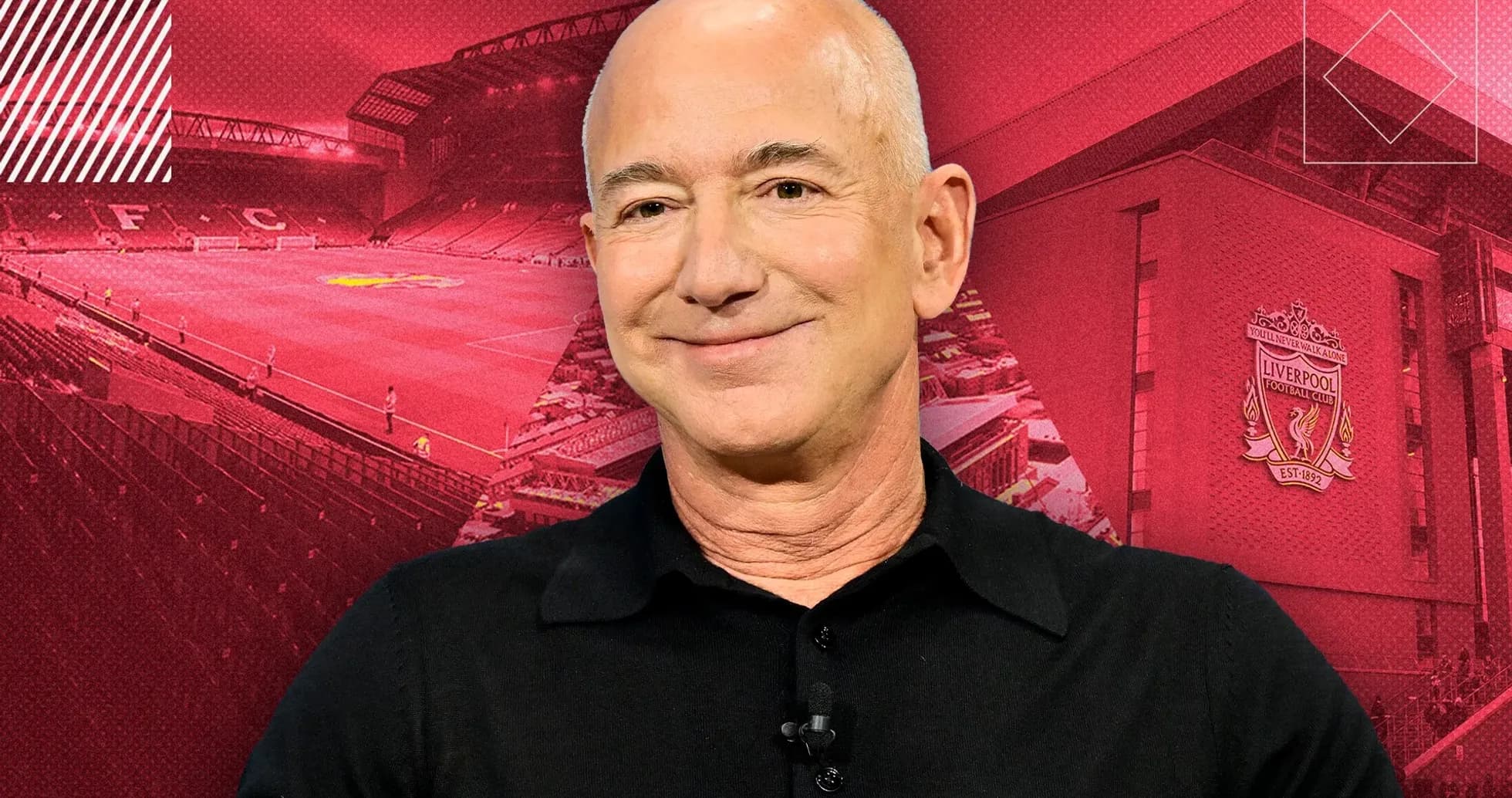 Man smiling in front of Liverpool FC stadium backdrop Man smiling in front of Liverpool FC stadium backdrop