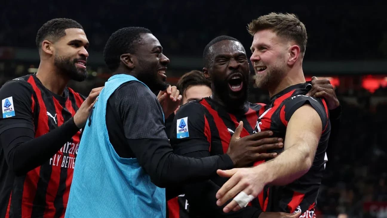 AC Milan players celebrating a goal during match AC Milan players celebrating a goal during match