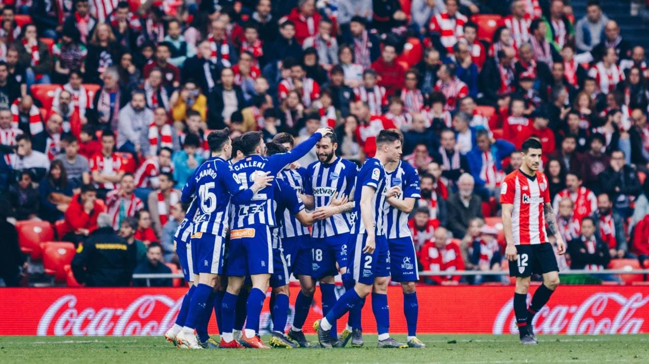 Alaves players celebrating a goal during match Alaves players celebrating a goal during match