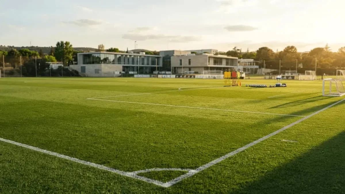 Training pitch with cones and soccer balls arranged Training pitch with cones and soccer balls arranged