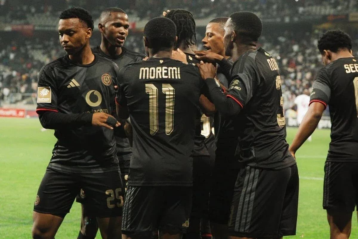Orlando Pirates players celebrating a goal Orlando Pirates players celebrating a goal