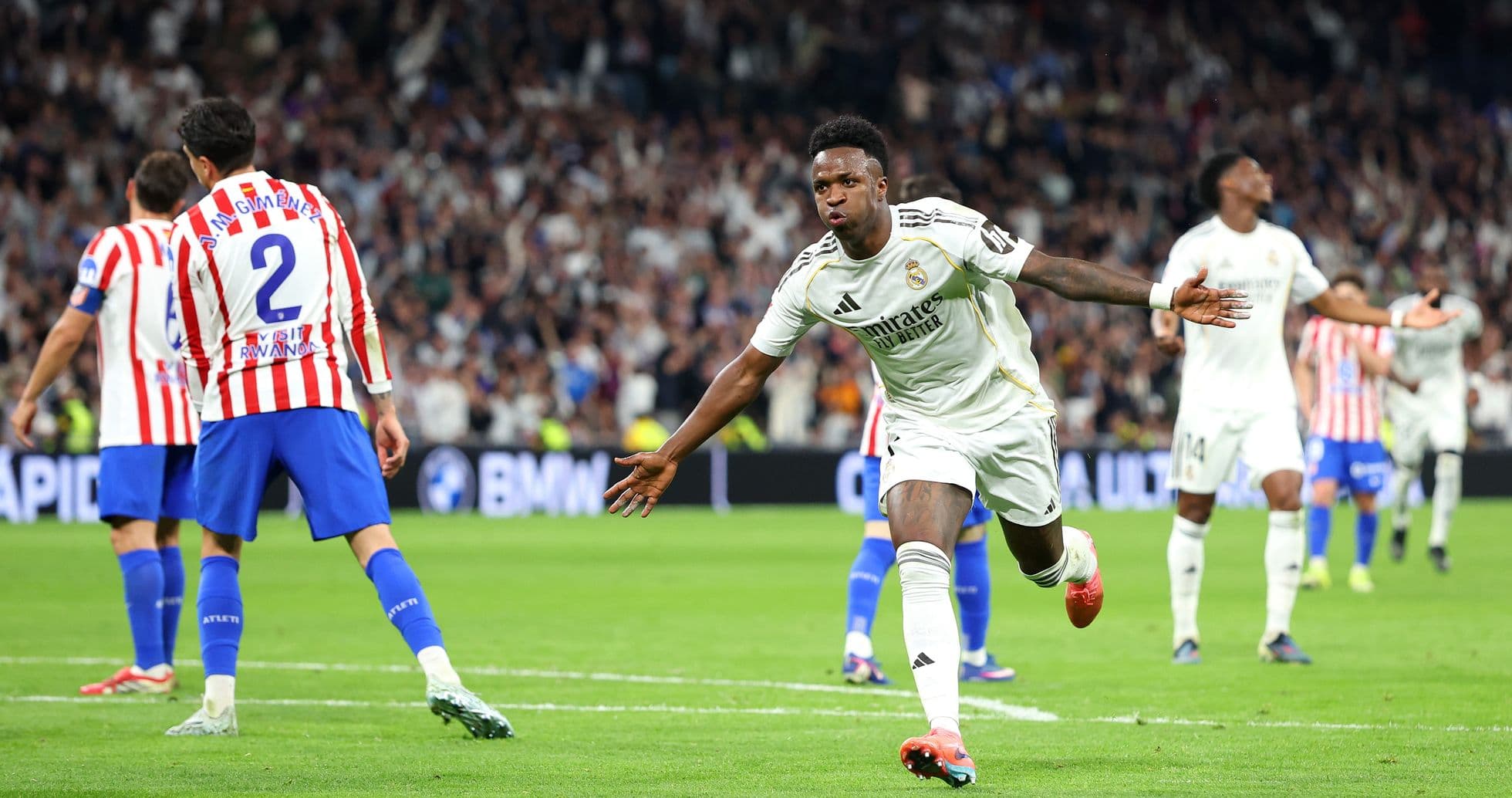 Vinicius Junior celebrating a goal against Atletico Vinicius Junior celebrating a goal against Atletico