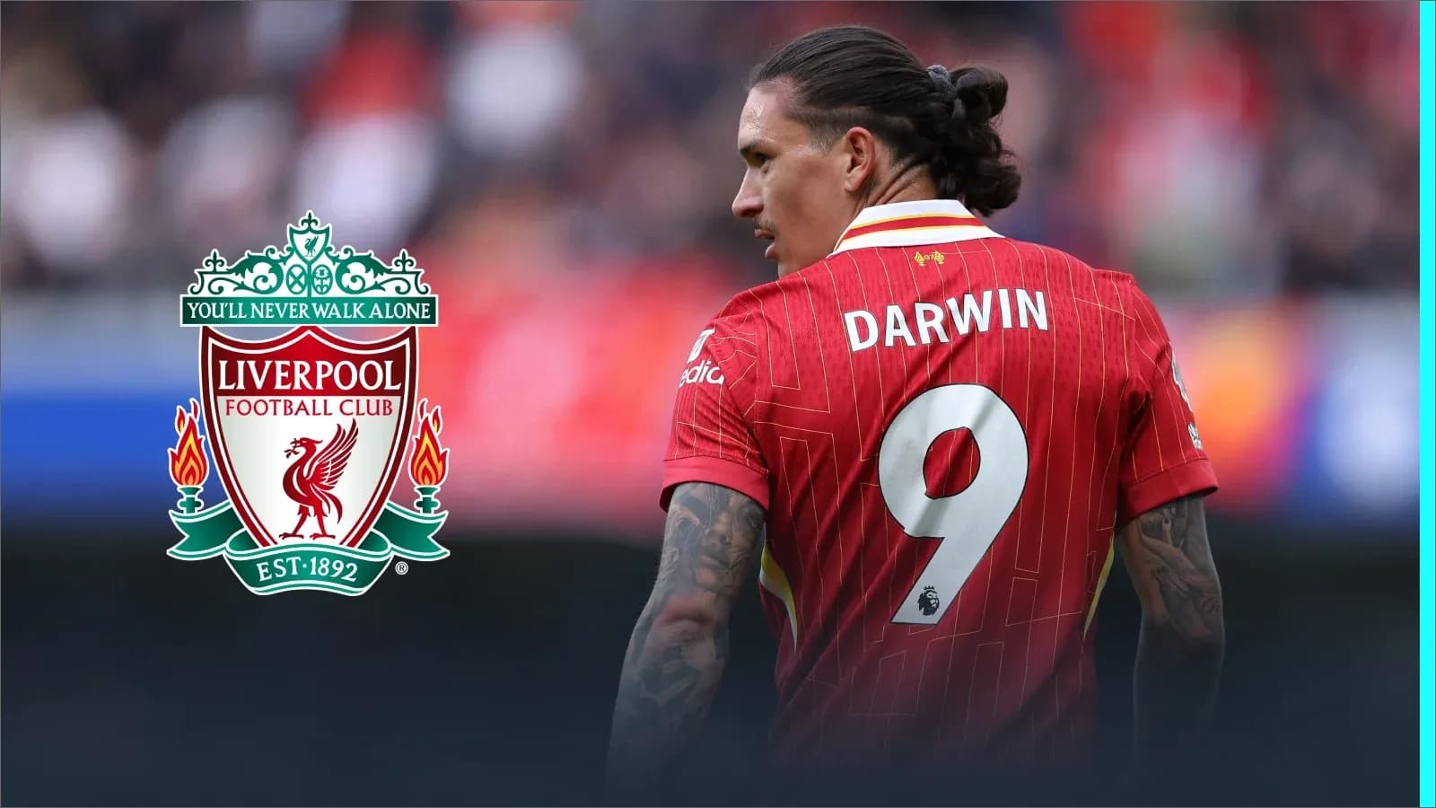 Player in Liverpool jersey with number 9 on back Player in Liverpool jersey with number 9 on back