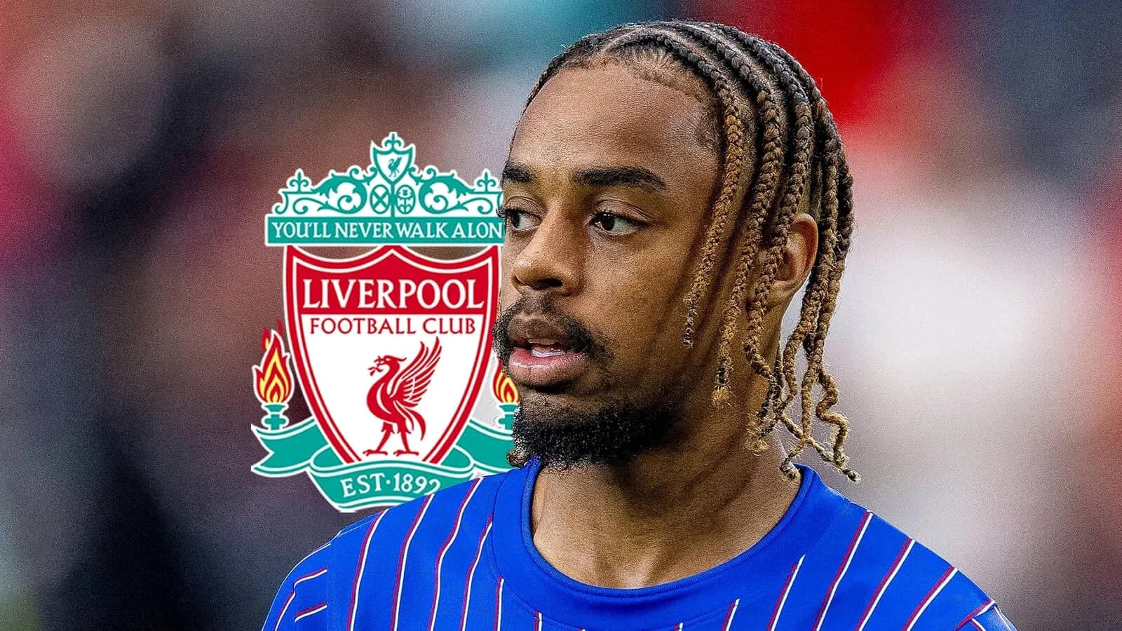 Player in Liverpool FC kit with club logo Player in Liverpool FC kit with club logo