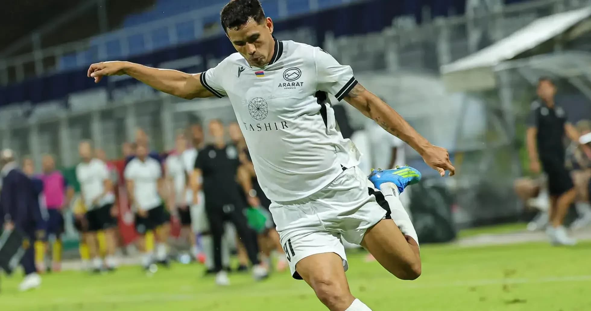 Ararat-Armenia player taking a shot on goal Ararat-Armenia player taking a shot on goal