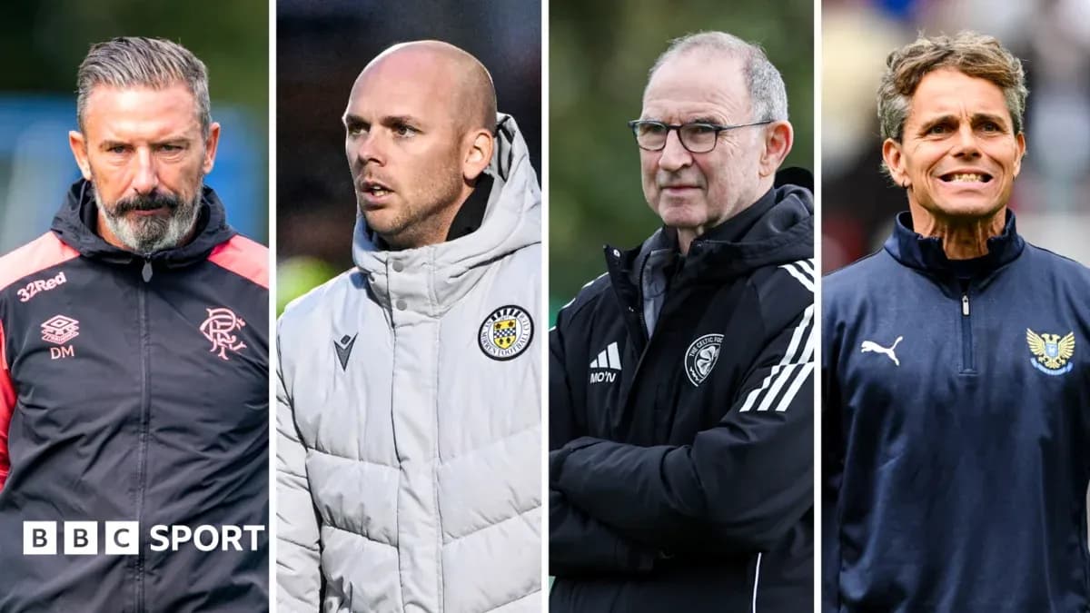 Four football managers during a match day event Four football managers during a match day event