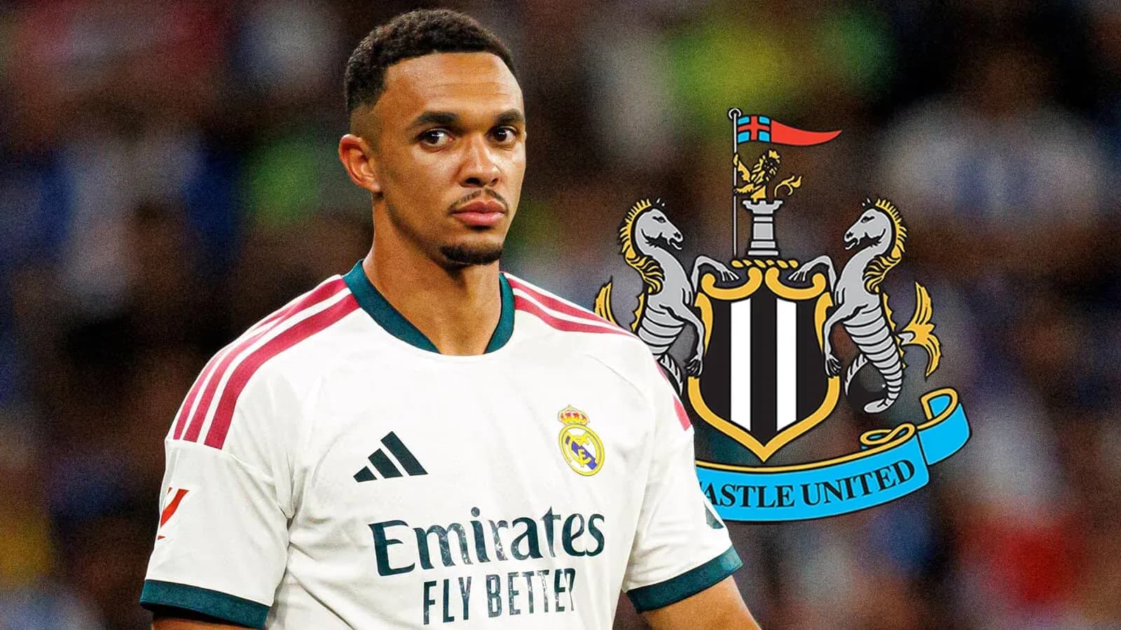 Player in Real Madrid kit with Newcastle United logo Player in Real Madrid kit with Newcastle United logo
