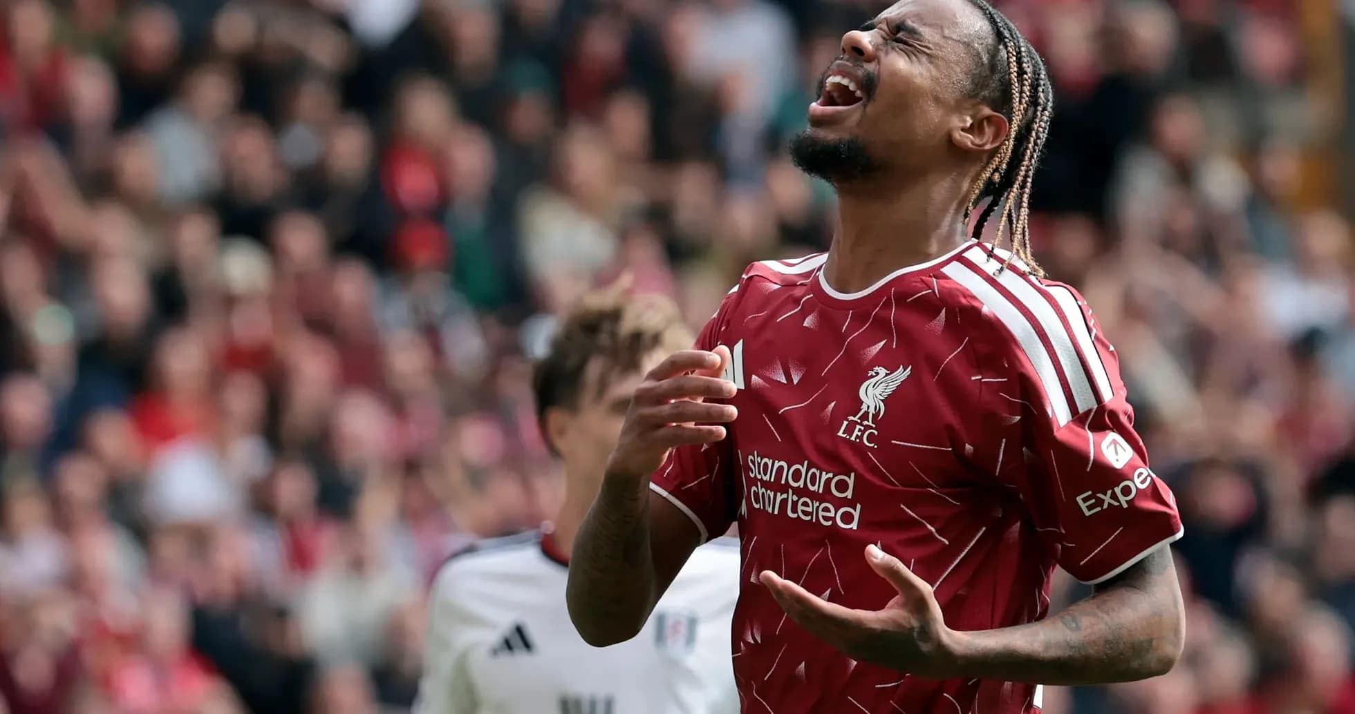 Liverpool player reacting during match against Fulham Liverpool player reacting during match against Fulham