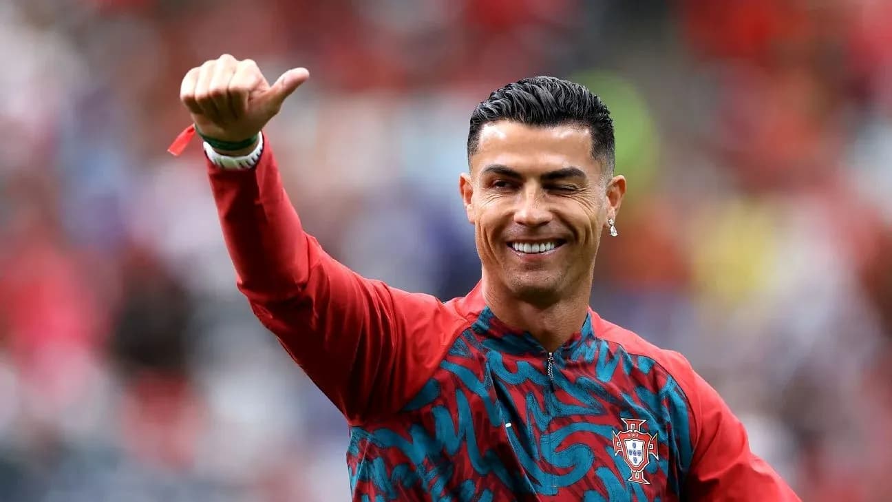 Cristiano Ronaldo waving during warm-up session Cristiano Ronaldo waving during warm-up session