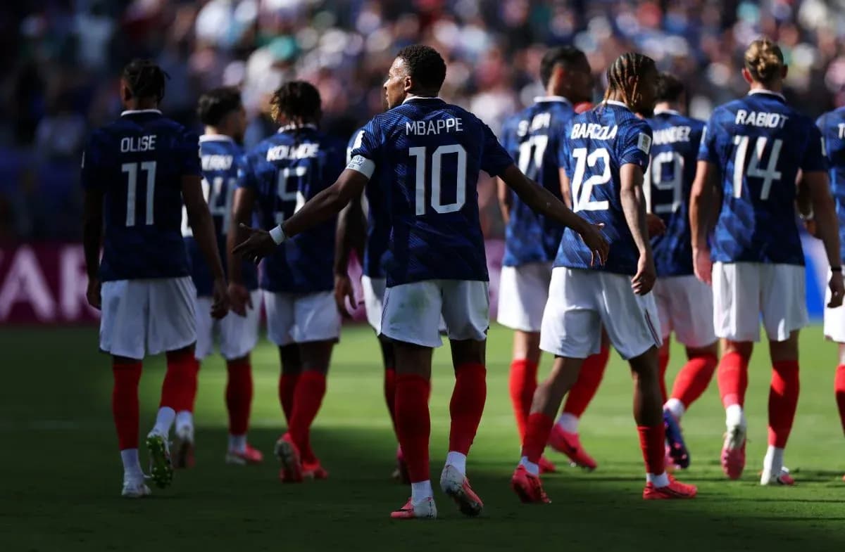 French team players walking on the pitch during match French team players walking on the pitch during match