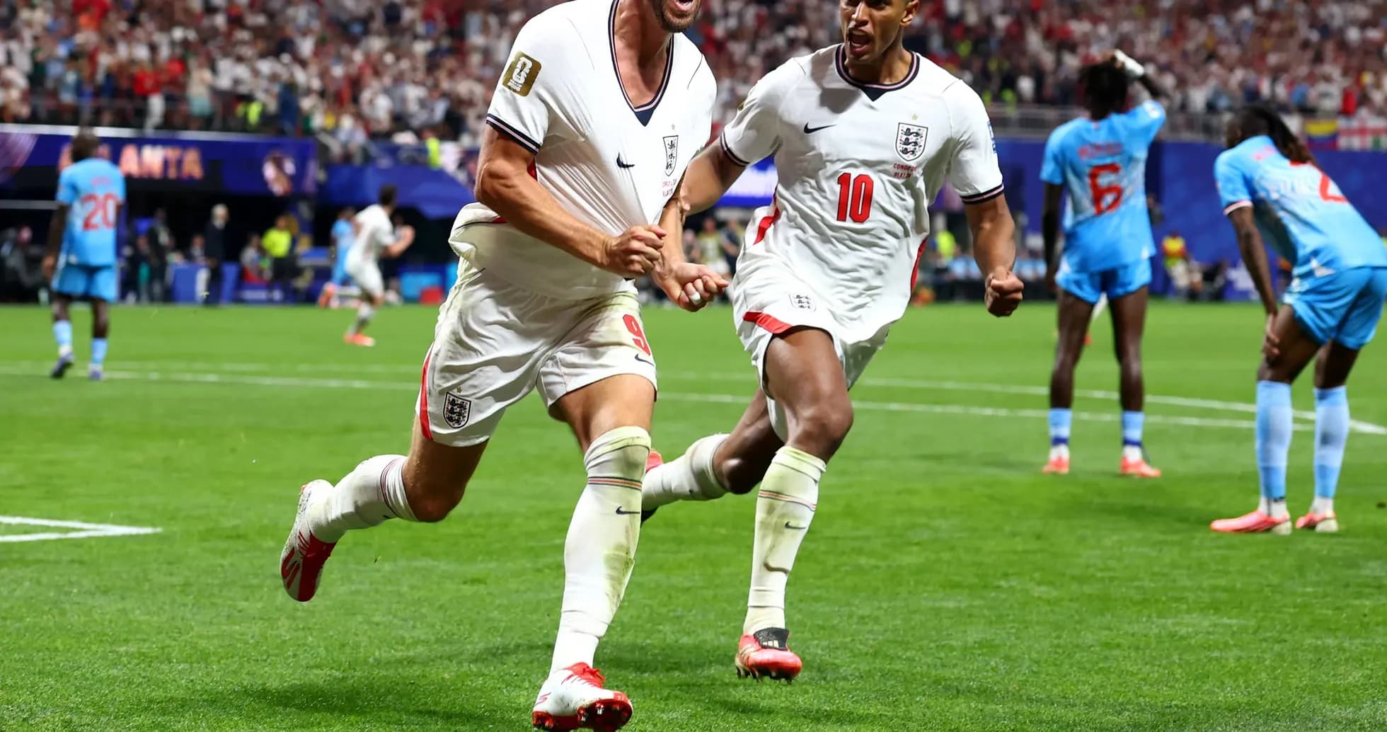 England players celebrating a goal during match England players celebrating a goal during match