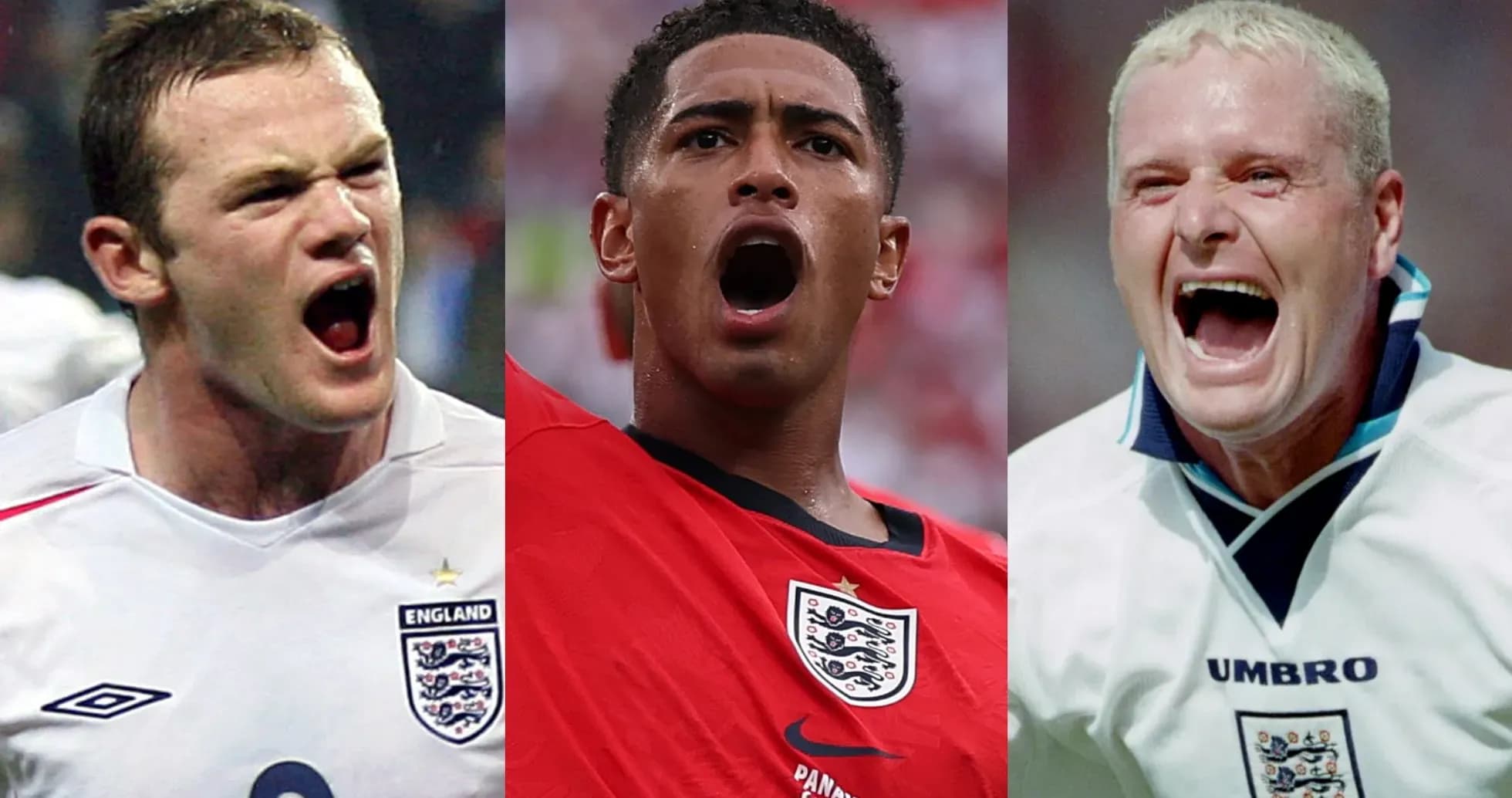 Three England players celebrating passionately during matches Three England players celebrating passionately during matches