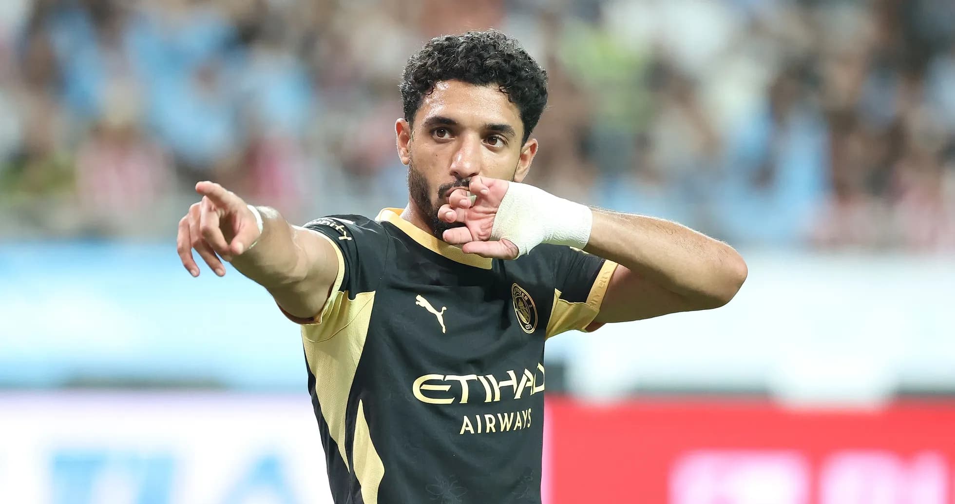 Player gesturing on field during match Player gesturing on field during match