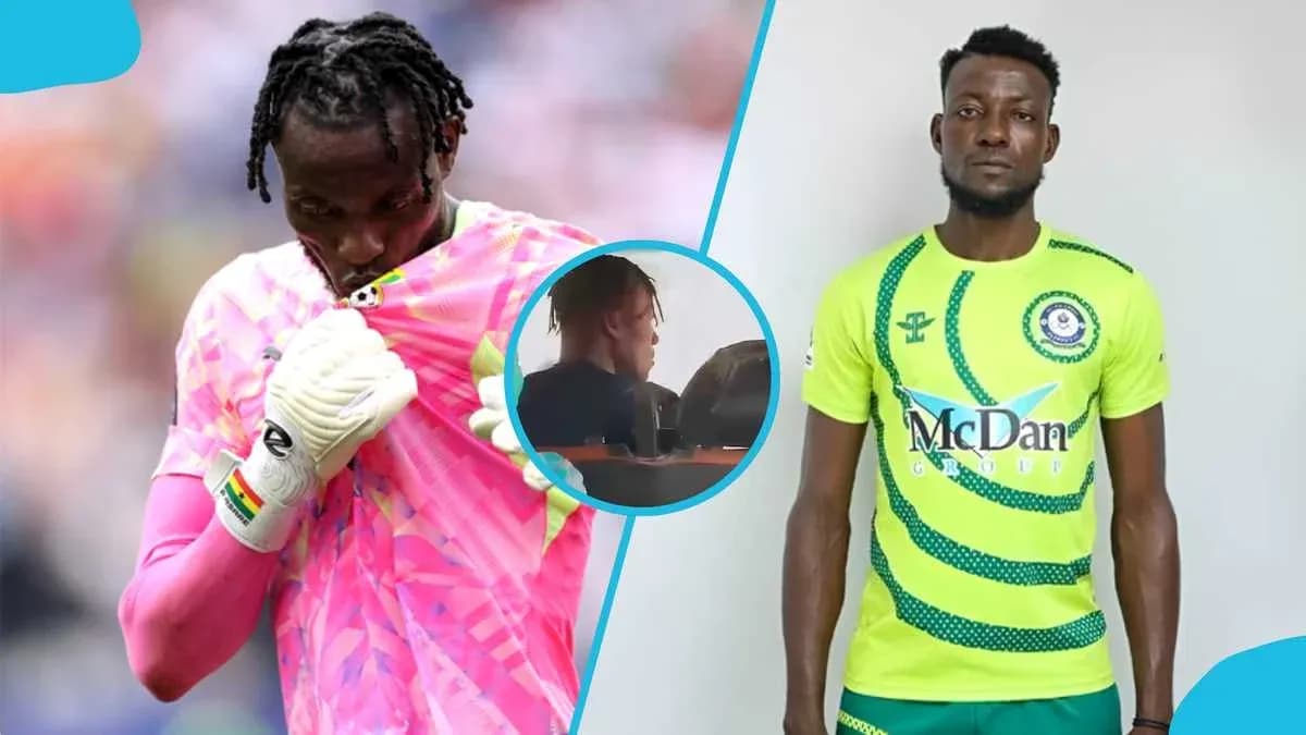 Goalkeeper in pink kit and player in green jersey Goalkeeper in pink kit and player in green jersey