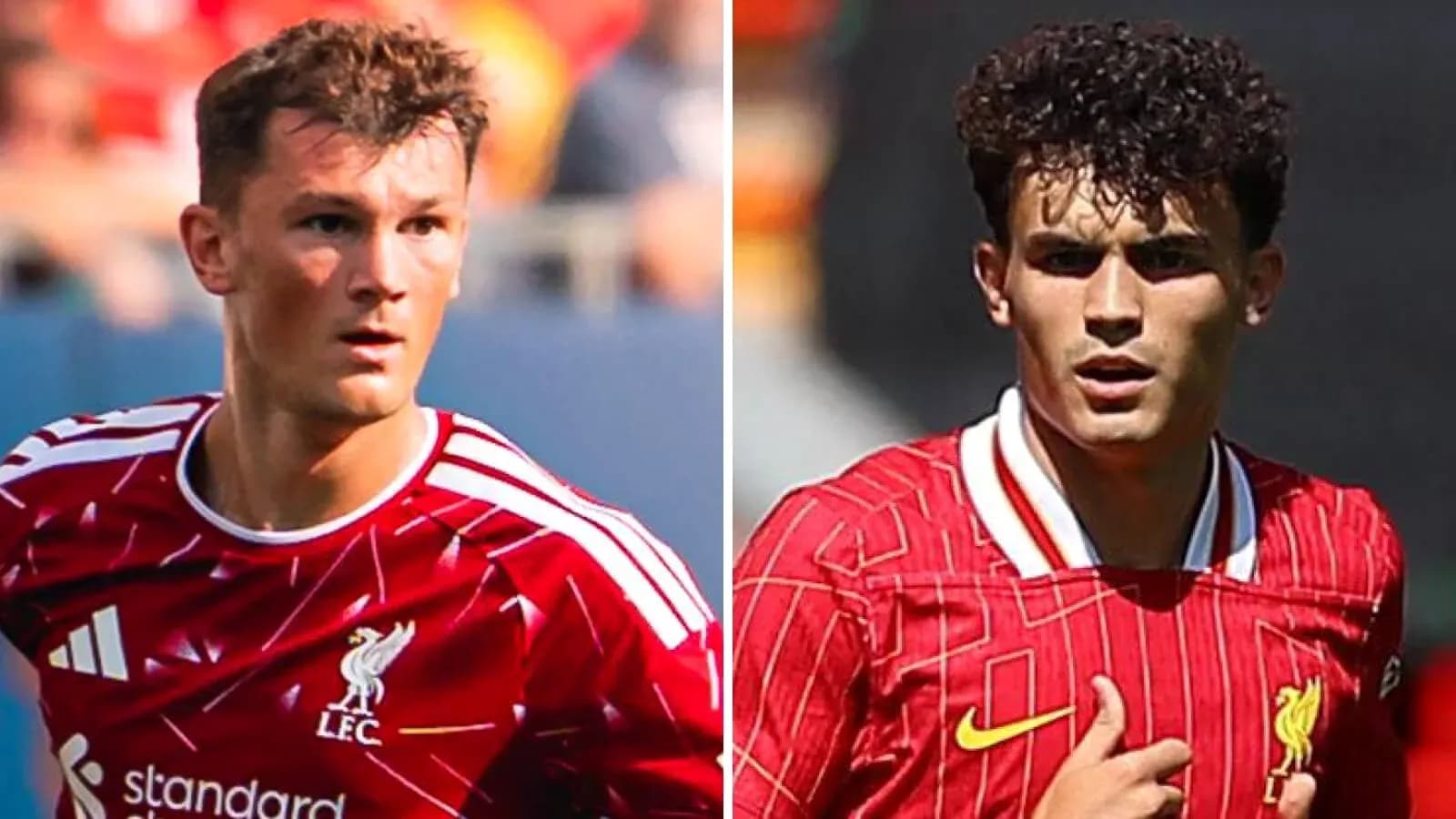 Two Liverpool players in red jerseys during match Two Liverpool players in red jerseys during match