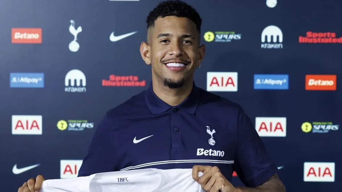Player holding Tottenham Hotspur shirt at announcement Player holding Tottenham Hotspur shirt at announcement