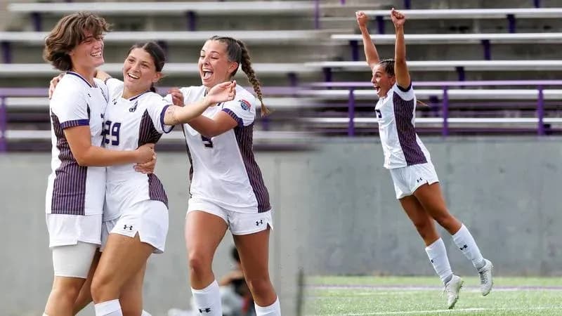 Players celebrating a goal during a soccer match Players celebrating a goal during a soccer match