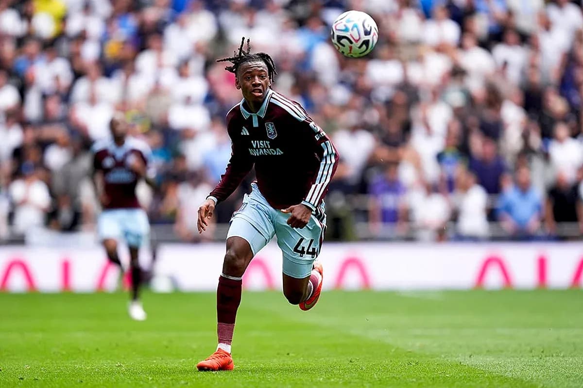 Aston Villa player chasing the ball during match Aston Villa player chasing the ball during match