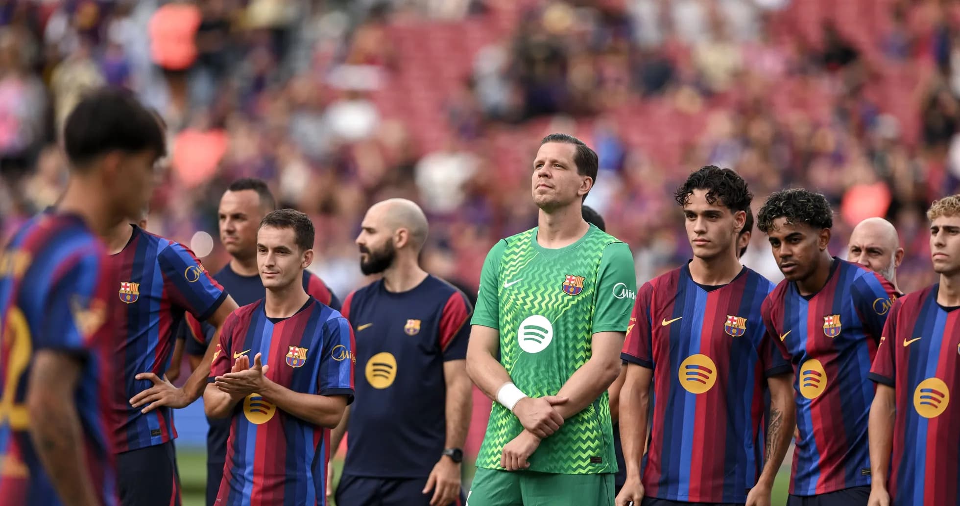 FC Barcelona players lined up before the match FC Barcelona players lined up before the match