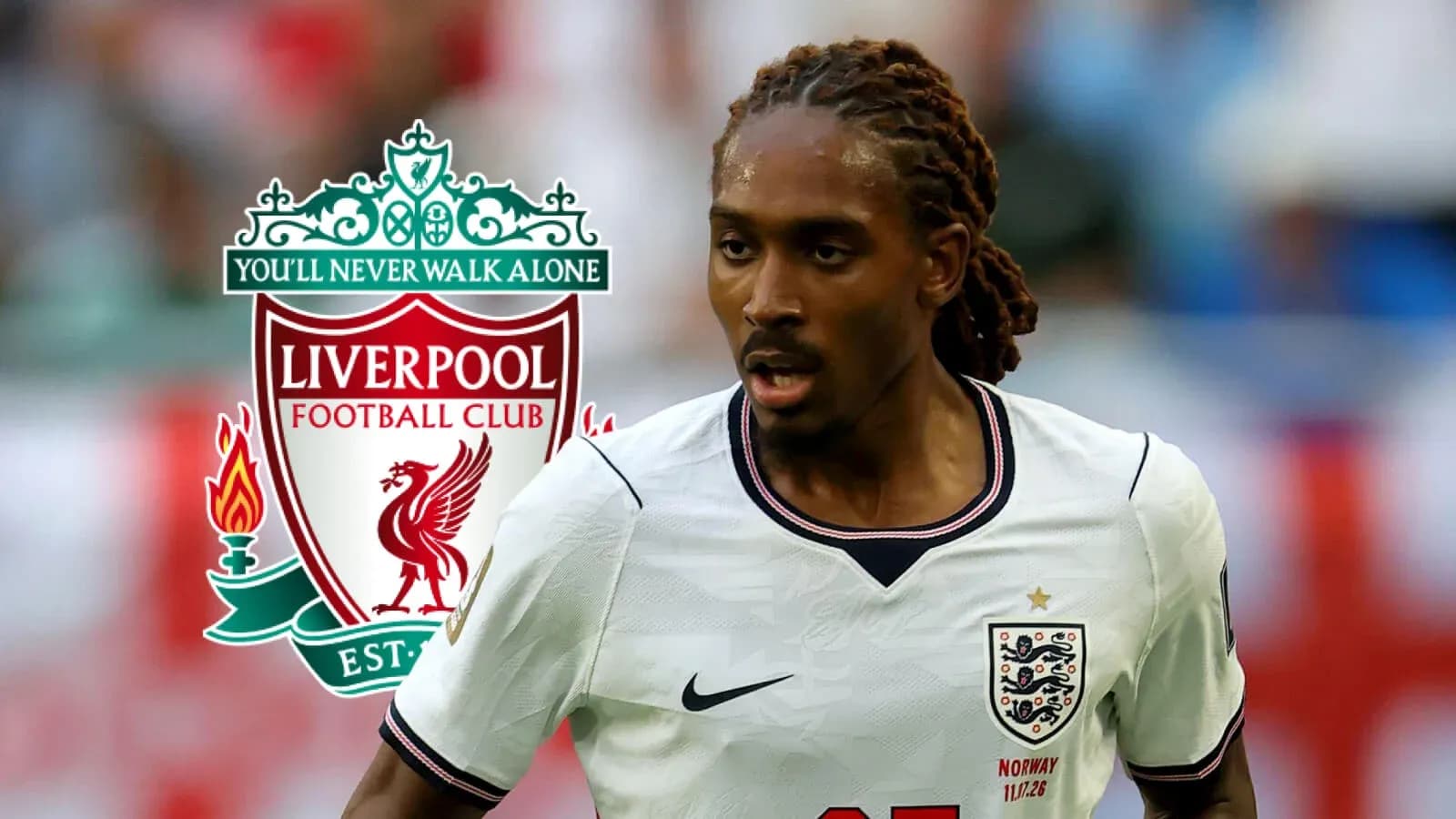 Player running on the field with Liverpool logo background Player running on the field with Liverpool logo background
