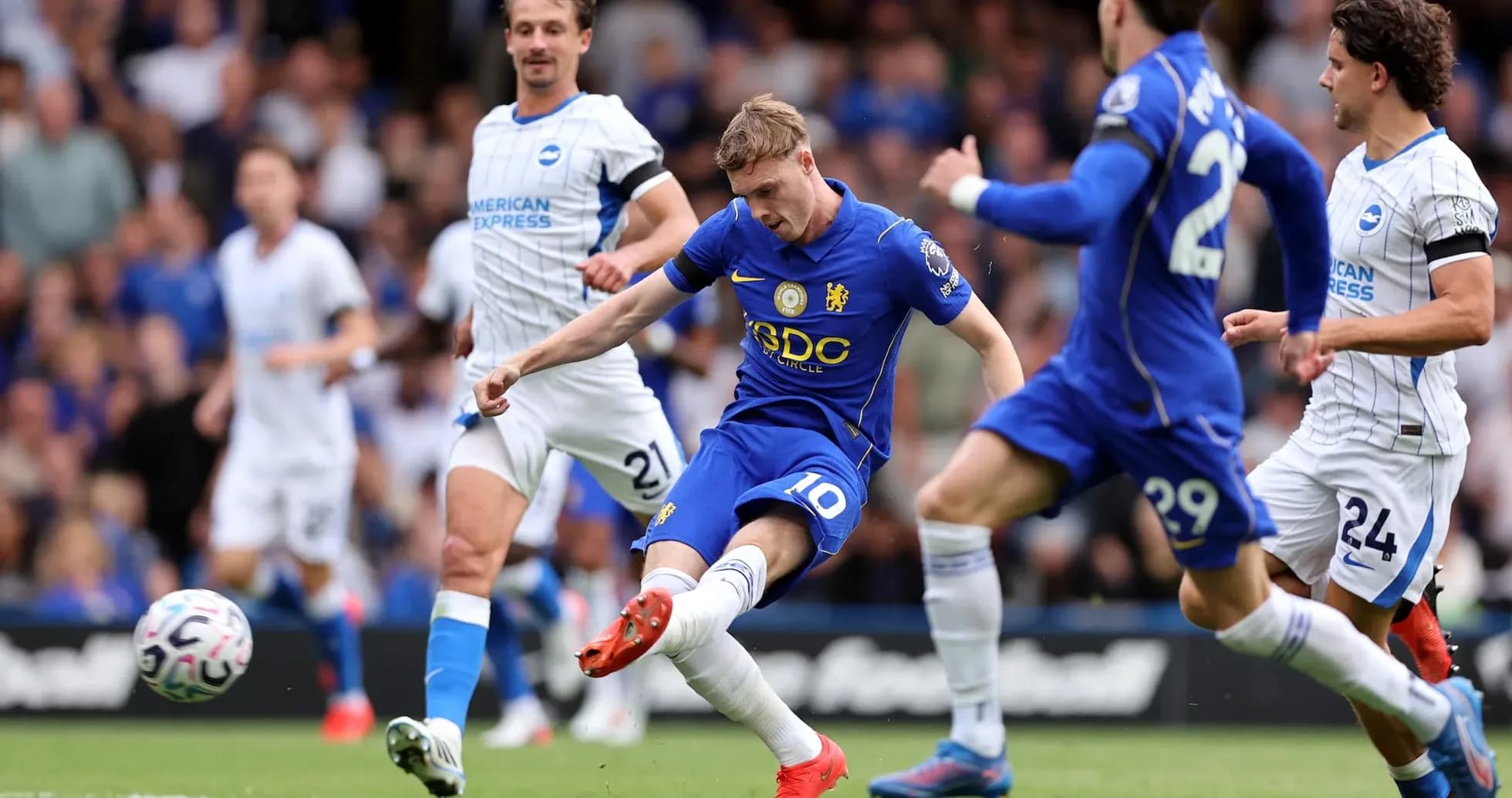Chelsea player shooting on goal during match Chelsea player shooting on goal during match