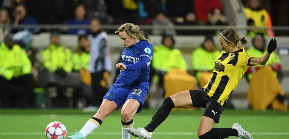 Player tackling during Häcken W vs Chelsea W match Player tackling during Häcken W vs Chelsea W match