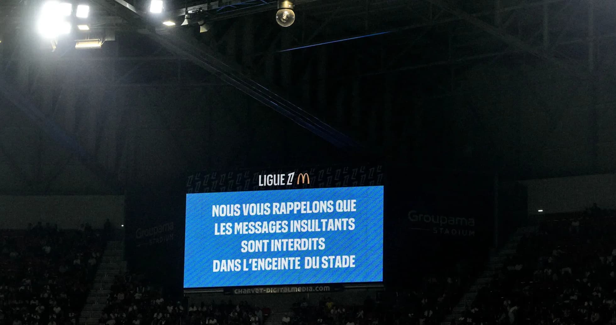 Stadium screen displaying anti-insult message during match Stadium screen displaying anti-insult message during match
