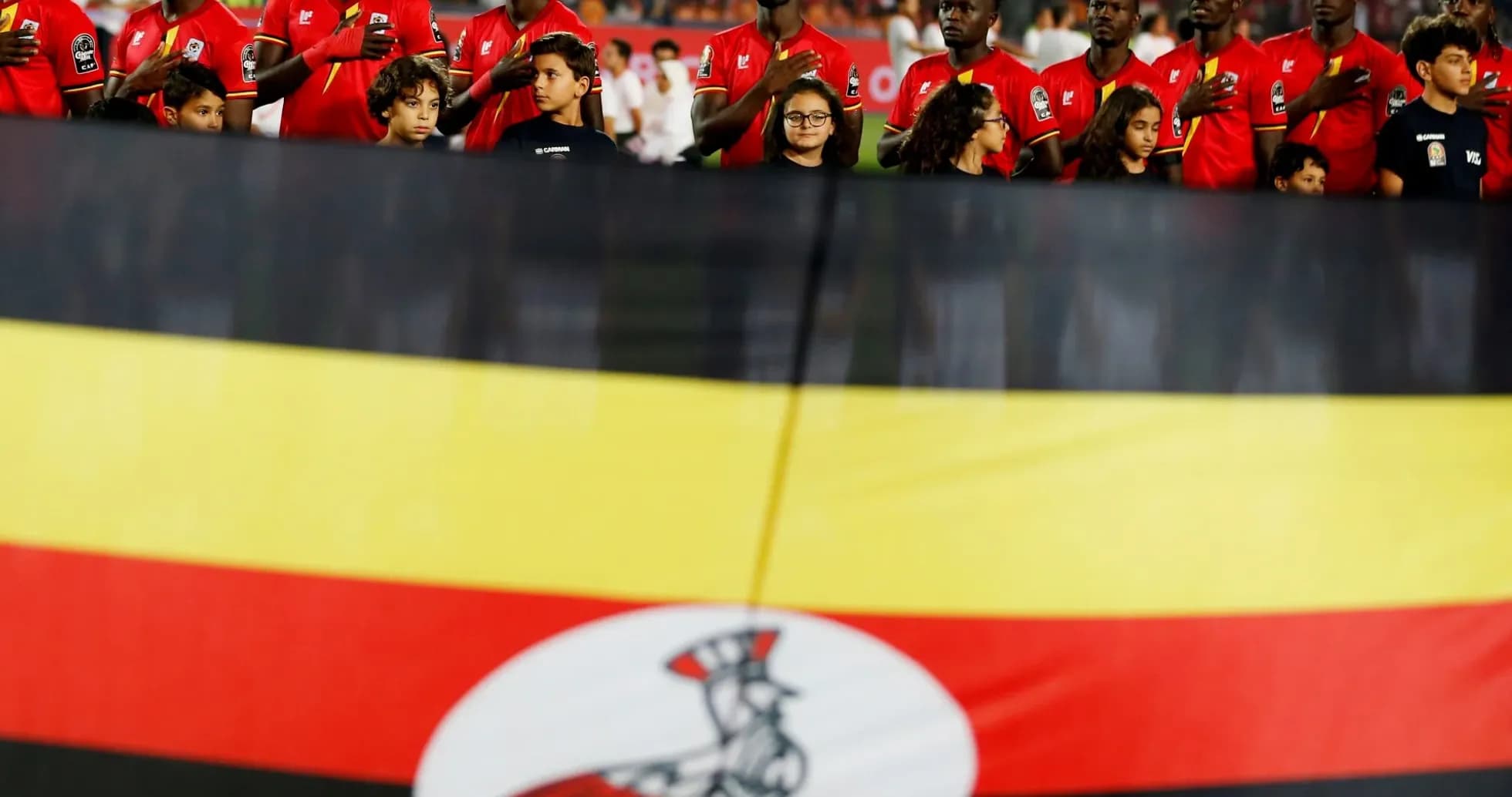 Uganda national team singing anthem before match Uganda national team singing anthem before match