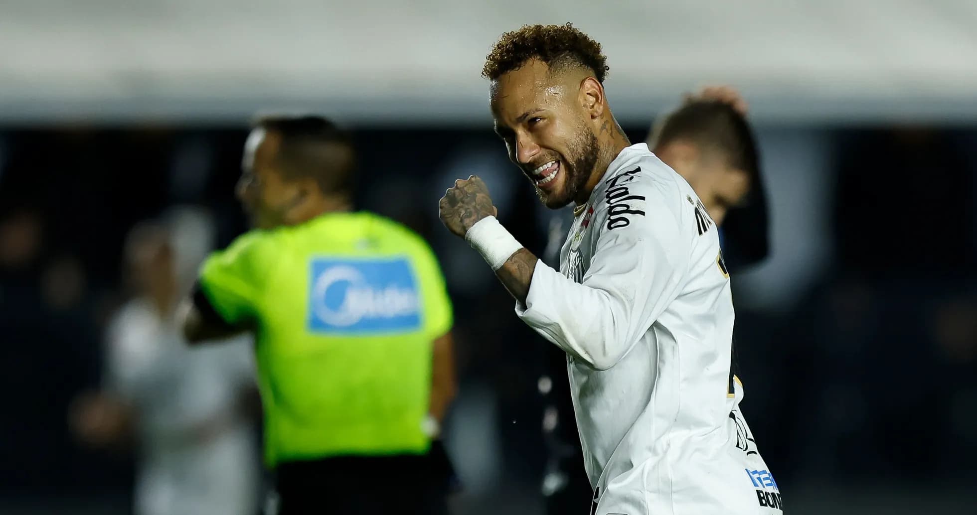 Neymar celebrating after a goal during match Neymar celebrating after a goal during match