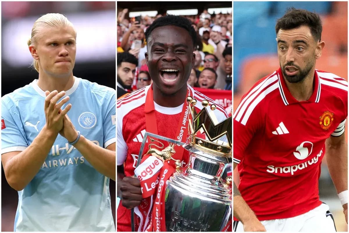Three football players in club jerseys, celebrating Three football players in club jerseys, celebrating