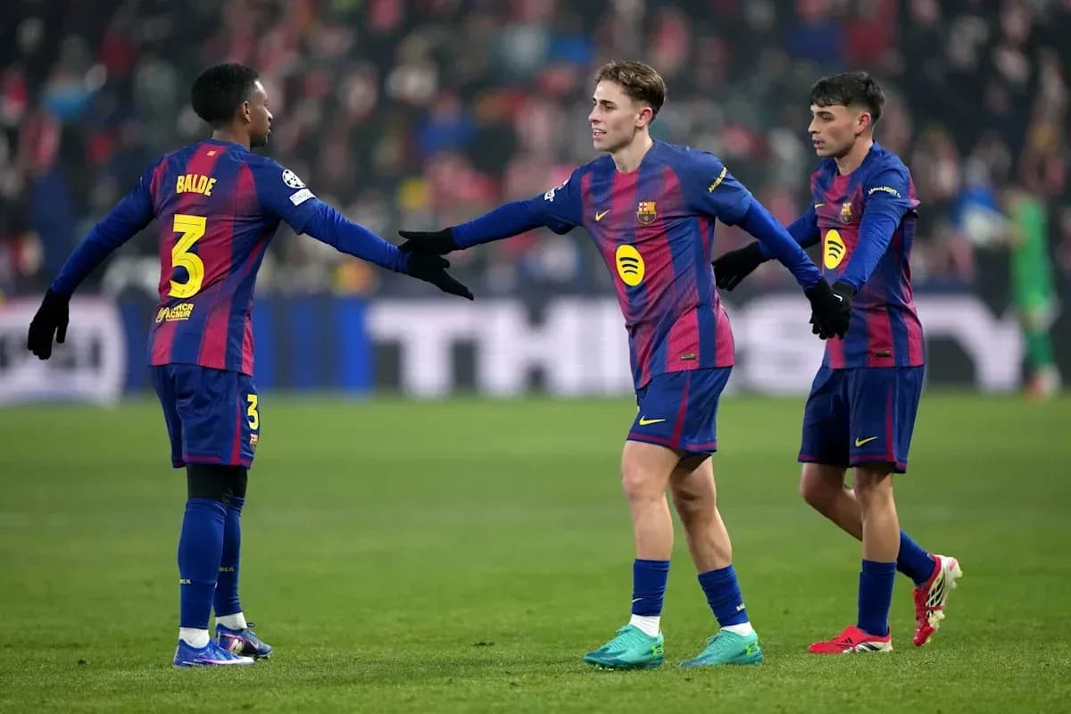 Barcelona players celebrating during a match Barcelona players celebrating during a match